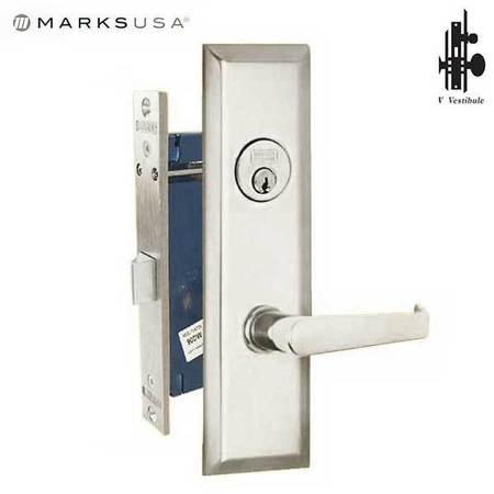 MARKS New Yorker Satin Chrome 26D Left Hand Mortise Lock Lever Vestibule Function Always Locked Sto MRK-9NY92DW-26D-LH